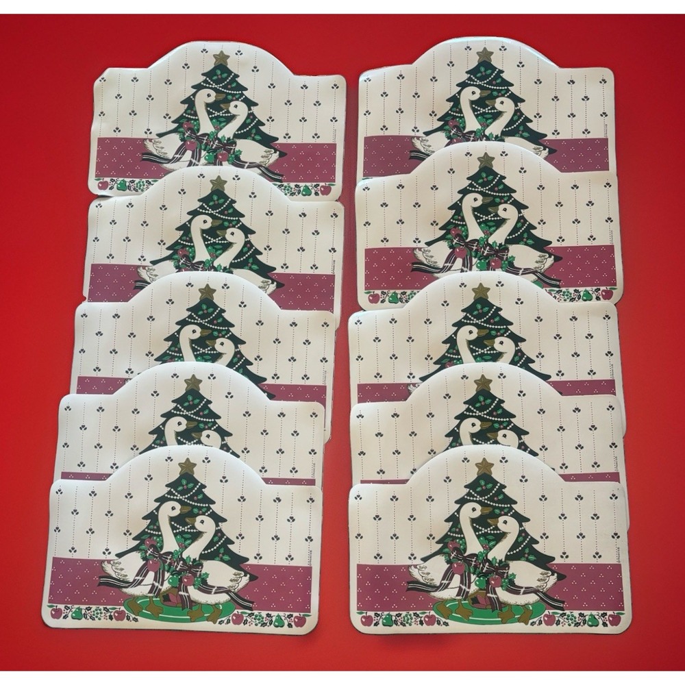 Set of 10 Vintage Christmas Country Goose Vinyl Placemats Cottage Core Franco